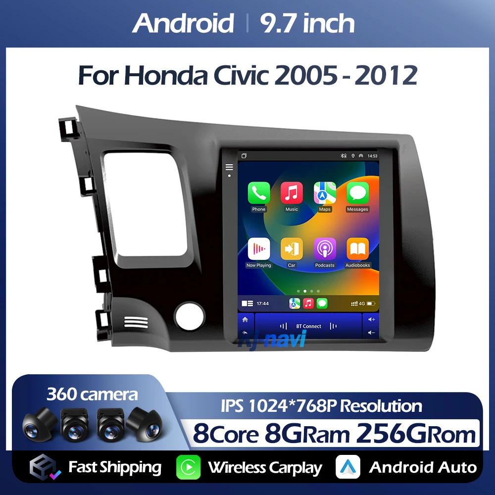 

9.7Inch Android 13 Car Radio For Honda Civic 2005-2012 Auto Multimedia Player Vertical GPS Carplay Stereo 4G