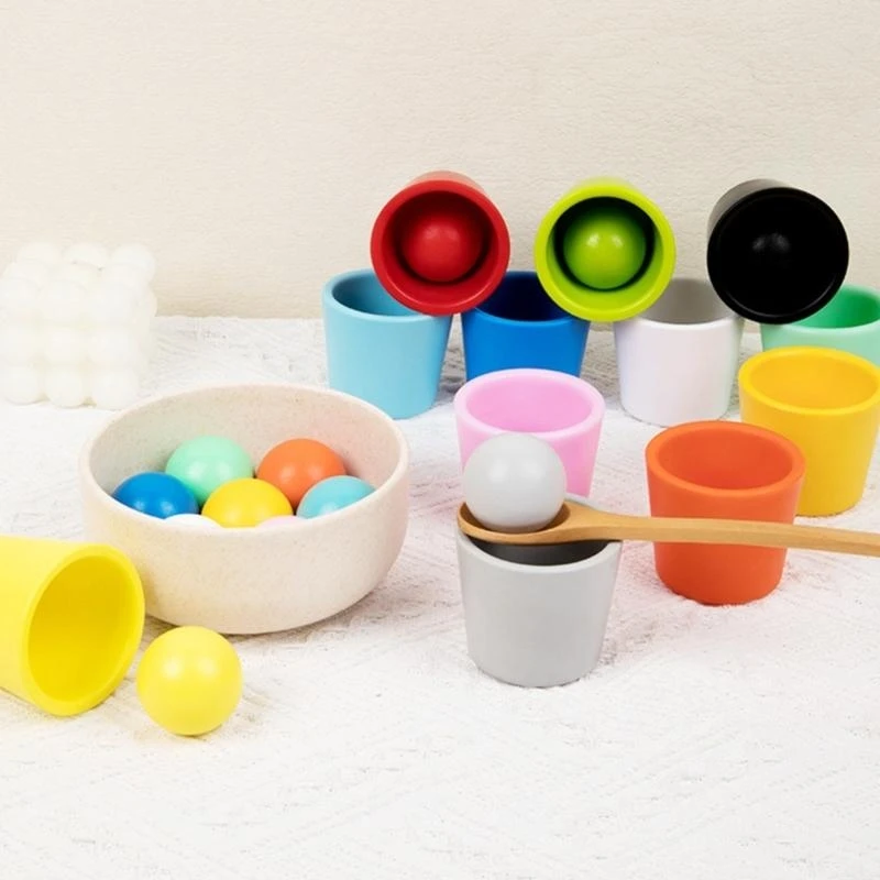 T3LB Color Sorting Cups & Ball Puzzle Toy Toddlers Hand Skill Activity Toy