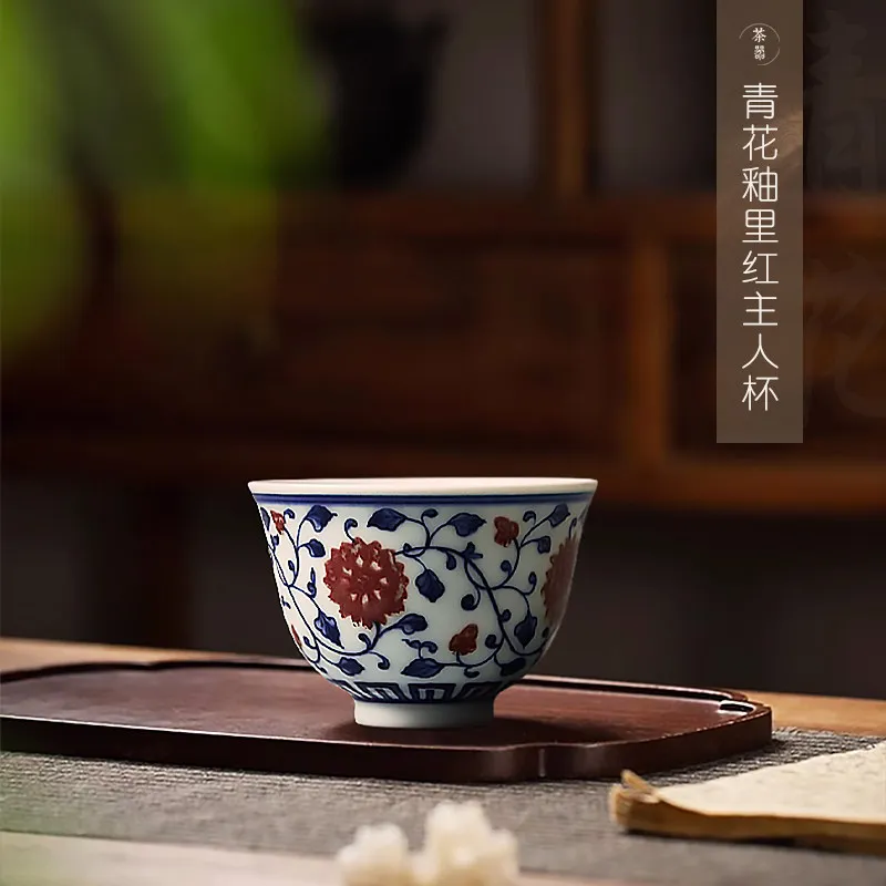 Blue and white enamel-in-oxide small tea cup - high-end personal-use handmade Gongfu tea set ceramic tea drinking cup