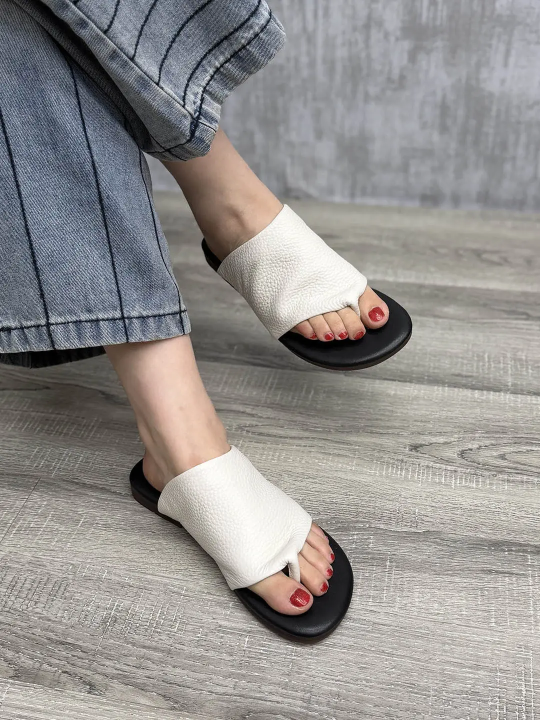 Birkuir Retro Flip Flops Women Slippers Flat Heels Slides Loafers Slip On Genuine Leather 2026 Summer Outdoor Flats Beach Slides