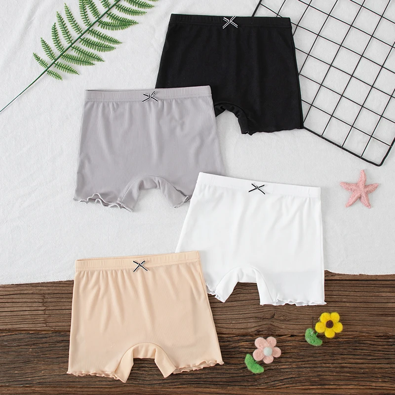 4-piece Set Of Girls' Four Season Black Fungus Edge Safety Pants Comfortable Underwear Breathable Inner Shorts Soft Leggings