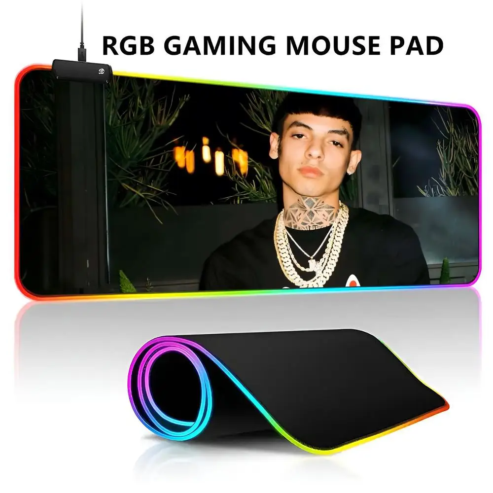 Raper Natanael Cano logo Mouse Pad RGB LED Light Gaming Waterproof Large Gamer Mouse Carpet Big Mause Keyboard Pad PC Desk Play