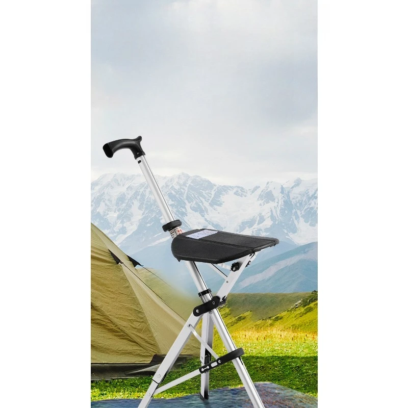 The elderly cane stool folding portable one-button opening and closing light outdoor climbing cane chair