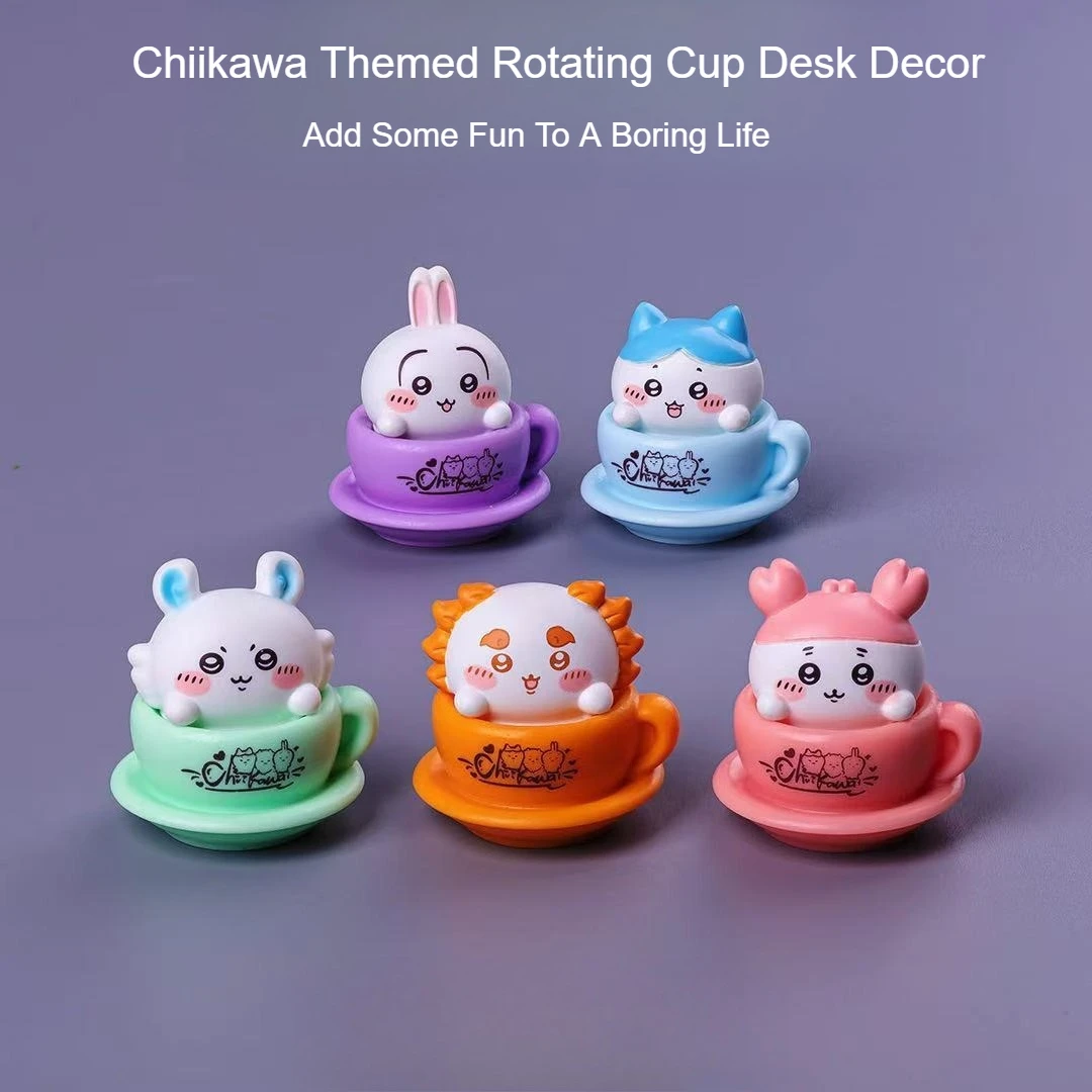 Chiikawa Rotating Cup Figure Kawaii Anime Mini Desk Decor Cartoon Collectible Desktop Ornament Cute Room Decor Gift view 2