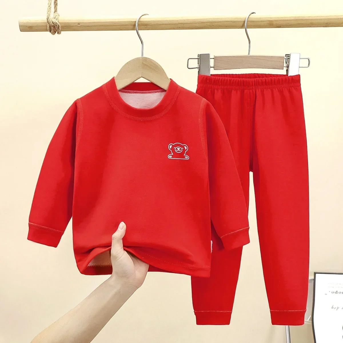 Autumn Winter Kids Thicken Warm Wool Pajamas Baby Boys Girls Solid Long Sleeve Pyjamas Toddler Sleepwear Children Clothing Sets
