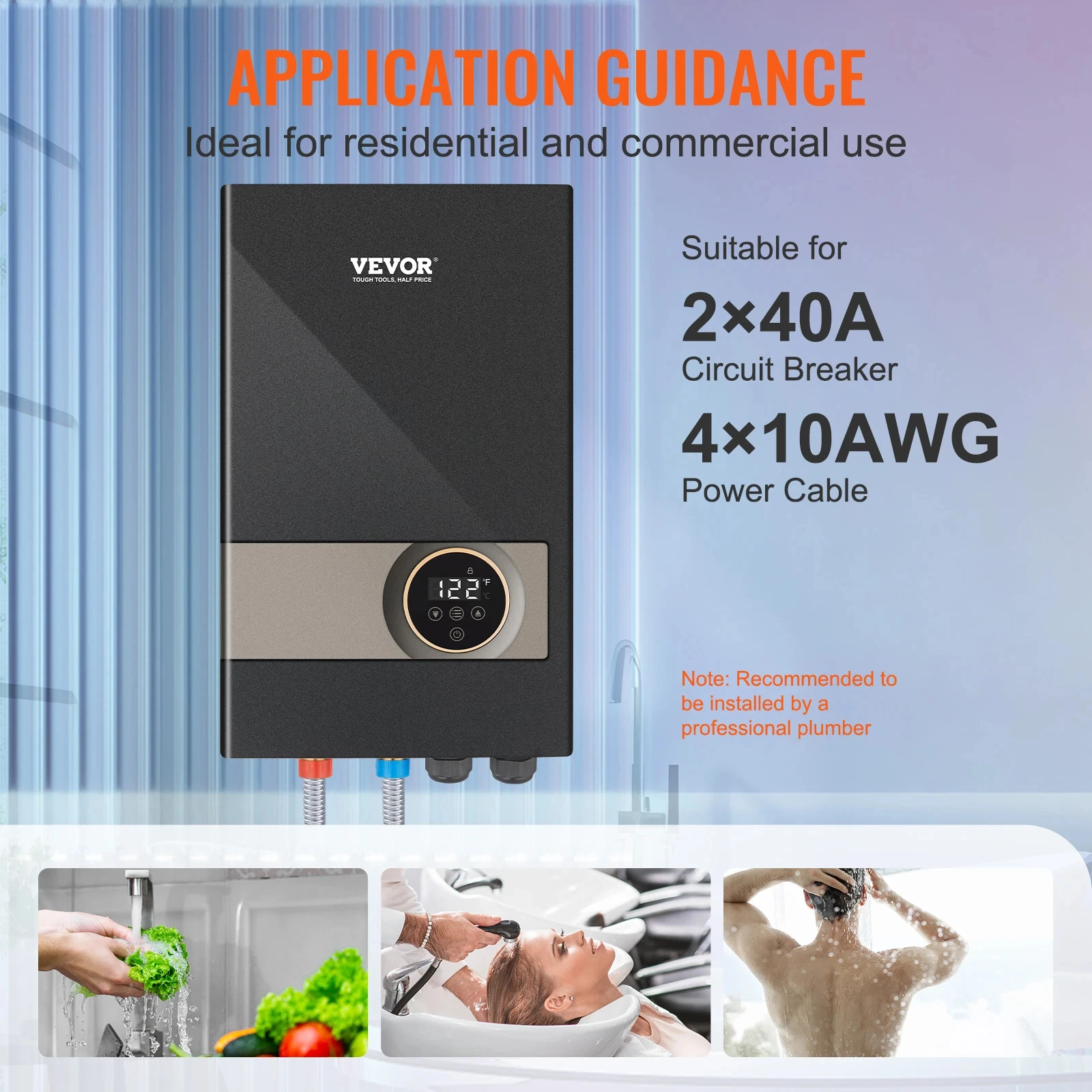 VEVOR-Chauffe-Eau Instantané 18kw Sans Réservoir, avec Affichage Numérique de la Température, pour la Cuisine, la Douche, le Salon, le Shampoing