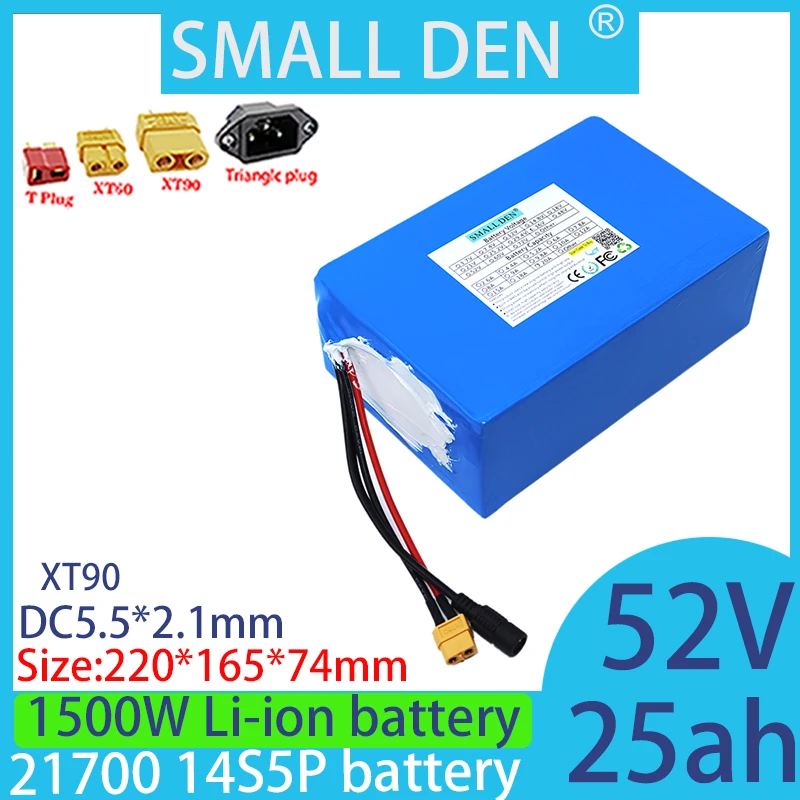 52V 25Ah 2170014S5P lithium-ion battery pack 1000W 1500W outdoor backup battery, rechargeable battery with 30A BMS+5A charger