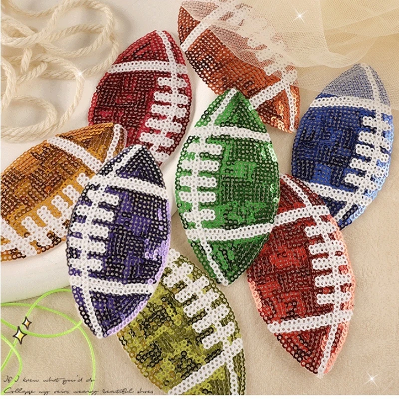 

Embroidered Patches Sequined Rugby Football Iron-On 9.9*5.1CM Appliques Decorative Accessories Handcraft DIY