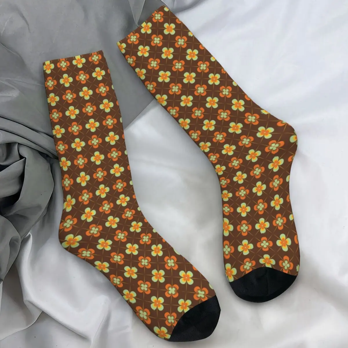 

A 70s Flower Socks Autumn Geometric Stockings Fashion Unisex Warm Soft Socks Printed Running Anti-Slip Socks