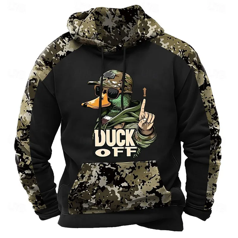 Outdoor Camouflage Hunting Men's Hooded Shirt Autumn Winter Sweatshirts Funny Cartoon Duck 3D Print Clothing Oversized Hoodie