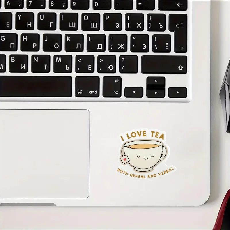 

Vinyl Sticker for Computer, Laptop, Water Bottle and Phone Case - Glossy Teacup & Tea Pattern Sticker
