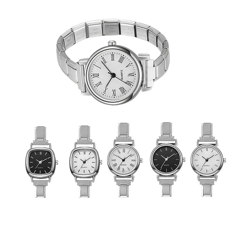 Minimal Stretch Stainless Steel Round Module Quartz Watch DIY Detachable Strap Elegant Men Women Fashion Hand Chain Watch