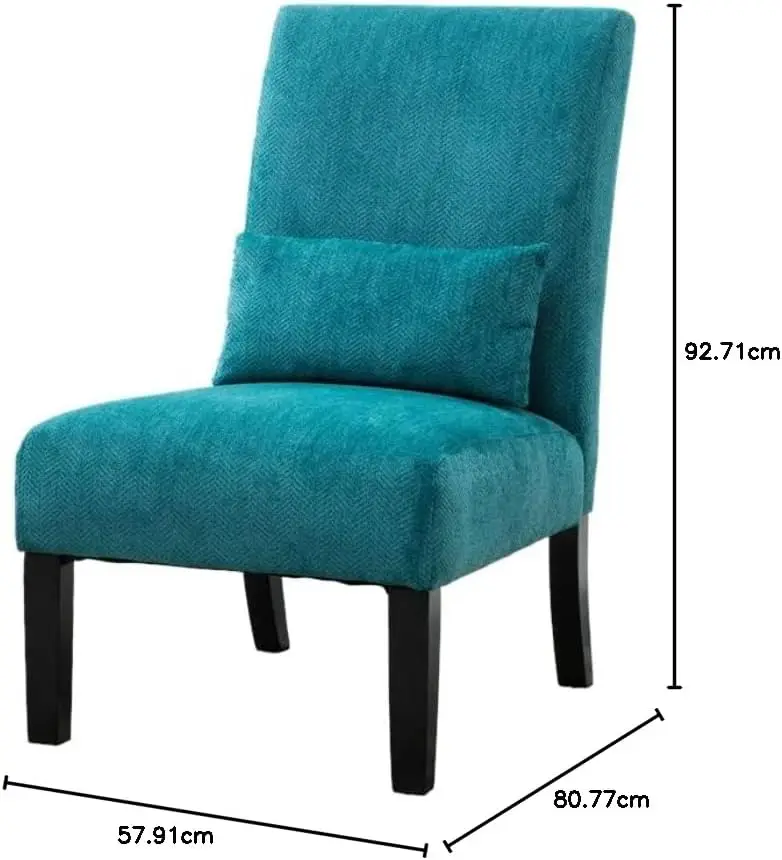 Roundhill Furniture Pisano Teal Blue Fabric Armless Contemporary Accent Chair with Kidney Pillow