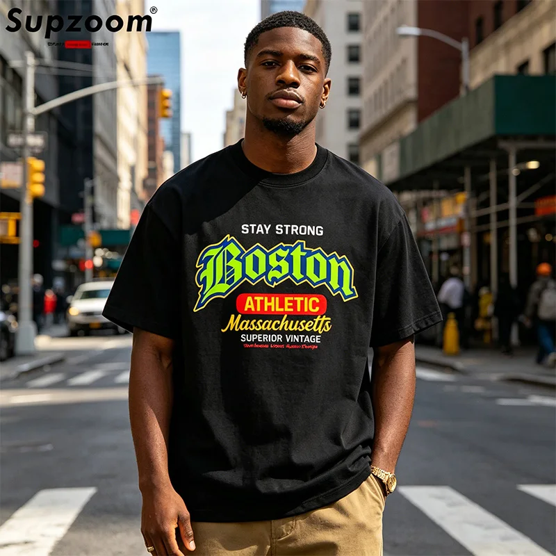 Supzoom 2026 New Arrival Top Fashion Knitted Cotton Casual Letter Print T Shirt Tshirt Homme Hip Hop Short Sleeve O-neck