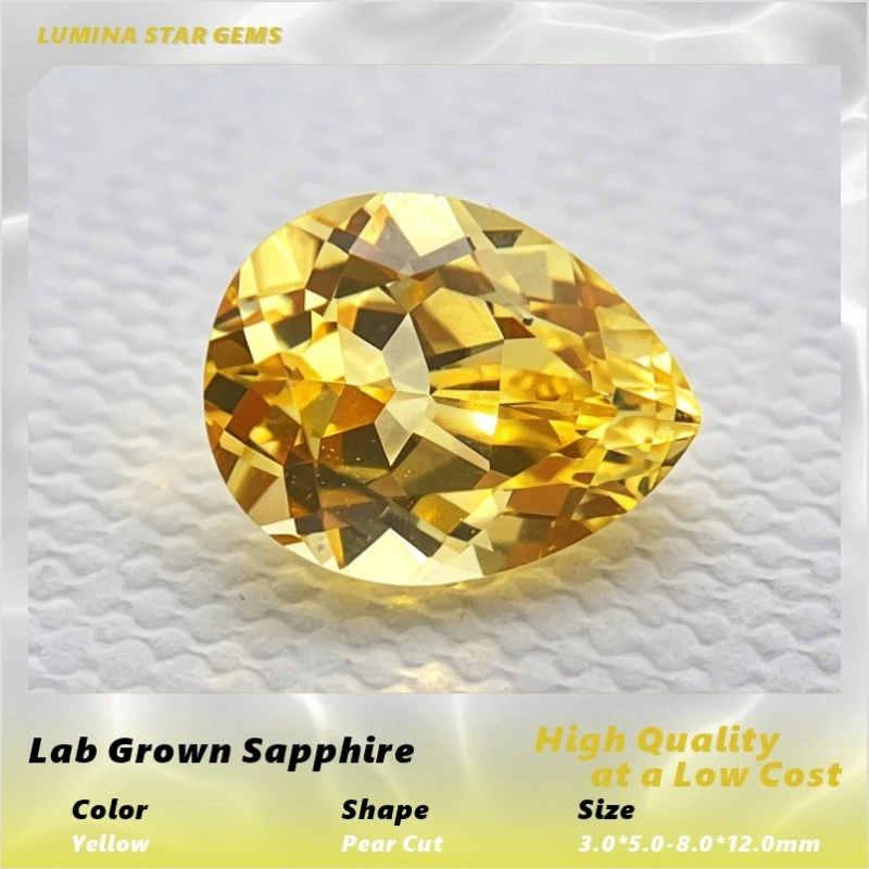 AL-Lab Grown Sapphire Pear Shape Yellow Color VVS1 Gemstone for Diy Advanced Jewelry Making Materials Selectable Certificate