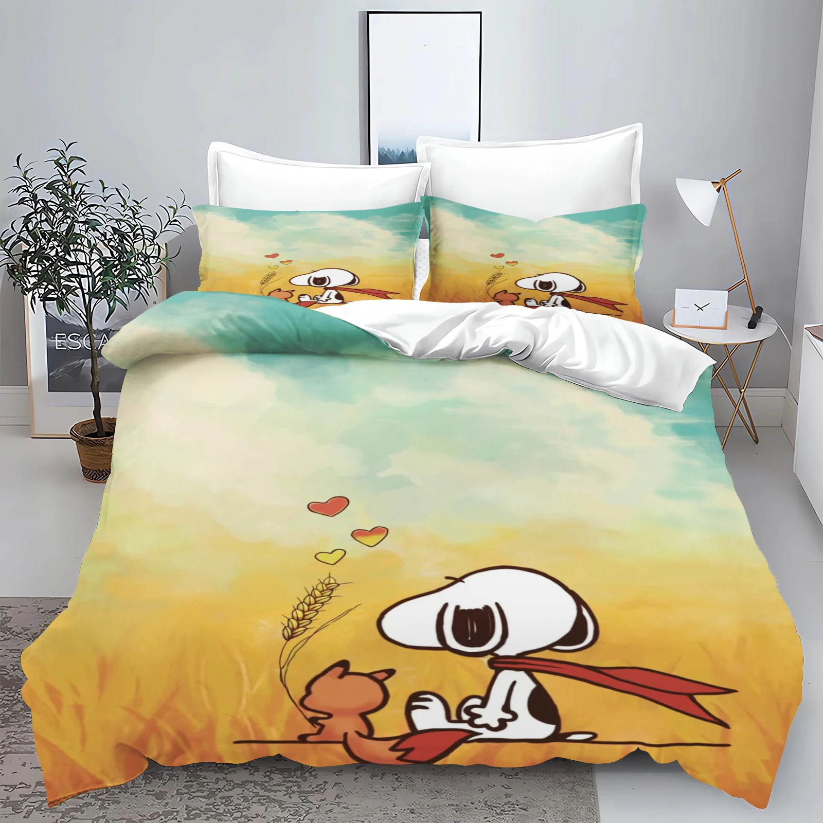 Snoopy 3-Piece 1 Quilt Cover Set 3D Children\'S Home Decor Bedding Set Cotton Covers  100% polyester