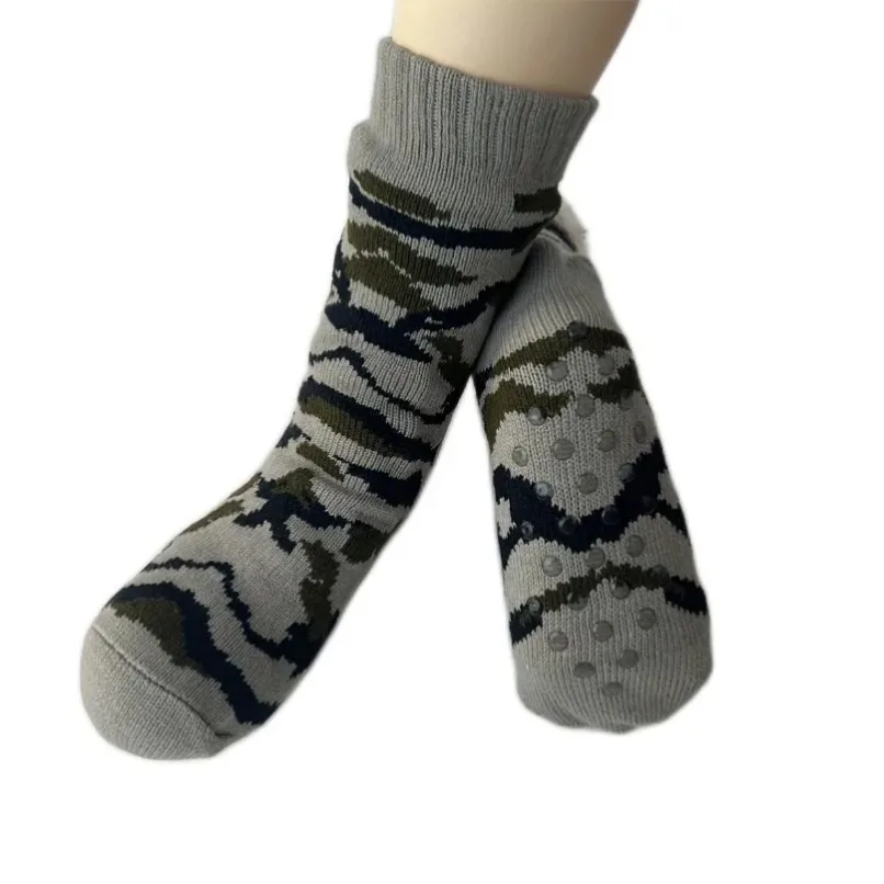 Mens Fuzzy Sock Thermal Winter Warm Soft Non Slip camouflage Fleece Plush Grip Fluffy Sleeping Slipper Sock Male Christmas Gift