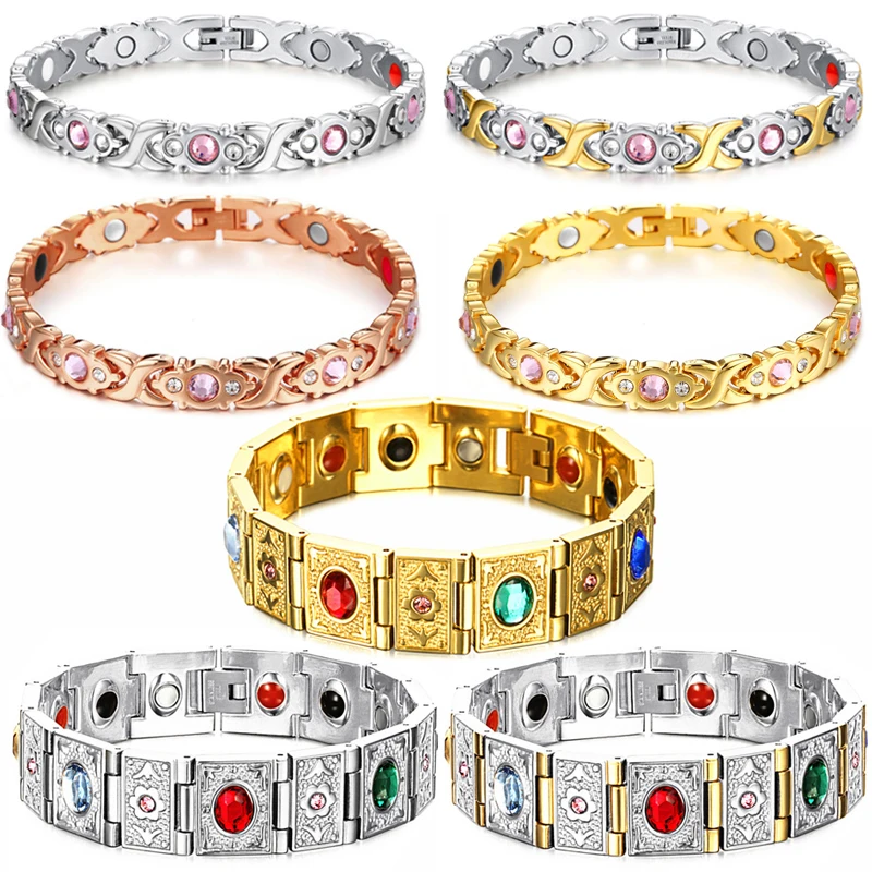 

Luxury Fashion Stainless Steel Magnetic Bracelet Crystal Healthy Girls Bracelets for Women Men Charm Chain Jewelry