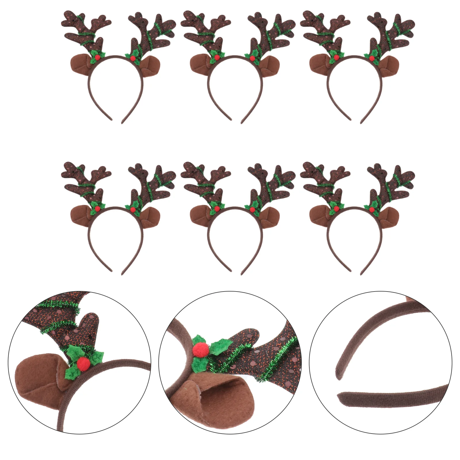 

6 Pcs Christmas Antler Headband Glitter Hair Accessories Short Reindeer Antlers Headbands for Kids Girl Miss