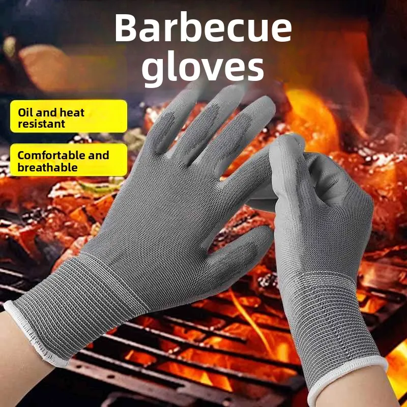

Термостойкие перчатки с пятью пальцами для жарки, барбекю, специальные огнеупорные, нескользящие, износостойкие, для высоких температур, для жарки продуктов.