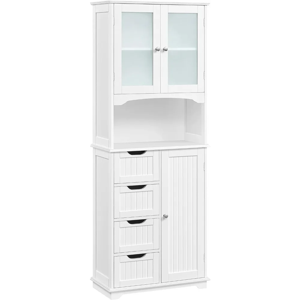 Storage Cabinet with Glass Door Bathroom Floor Cabinet  Kitchen Pantry Storage Cabinet with Open Compartme