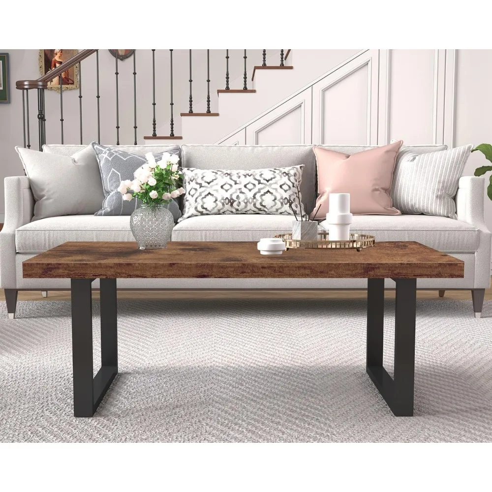 Living Room Table, Modern Simple Farmhouse Wooden Center Table, Bedroom Office Wooden and Metal Vintage Coffee Table