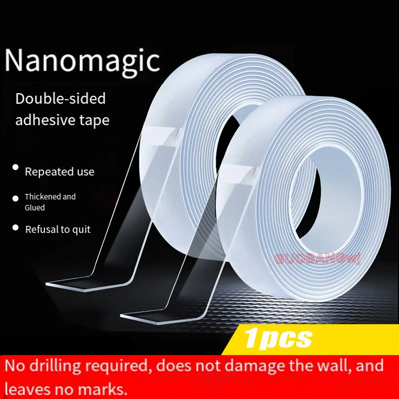 

High Viscosity Double-Sided Tape, Strong Hold No Residue, Transparent Nano Adhesive for Car/Wall Decor, Easy Removal Wall-Safe