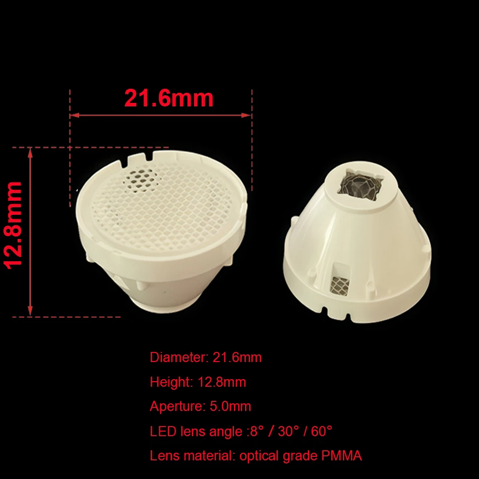 10pcs 21mm 8 30 60 Degree Reflector Collimator LED Lens For 5W 10W 5050 T6/T-XM-L2 T-XM-L SMD LED Lamp Light LED Bead