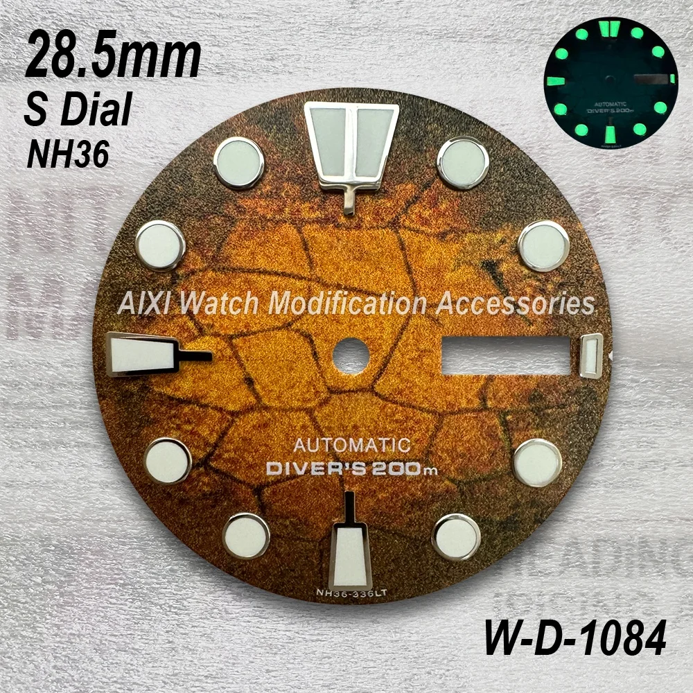 28.5mm Diving S Dial Fit NH35/NH36/4R/7S Movement C3 Green Luminous Tree Leaves Mechanical Watch Modification Accessor