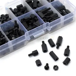 200Pcs/set M2 M2.5 M3 M4 Black/White Hex Nylon Standoff Spacer Column Flat Head Nylon Plastic Spacing Screws Nuts