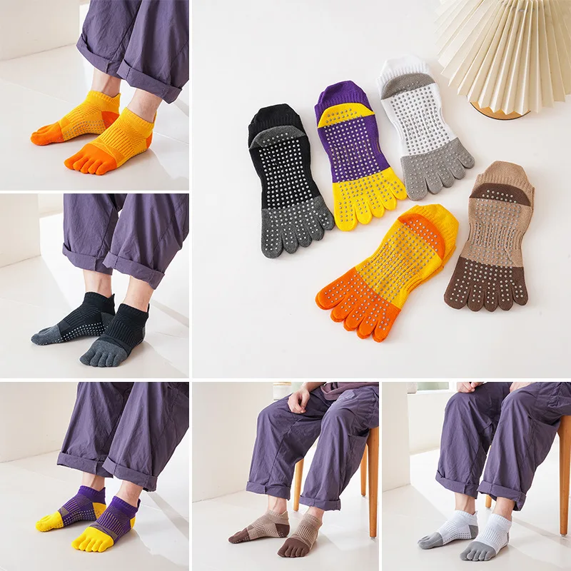 

5 пар мужских нескользящих носков для йоги, короткие спортивные носки большого размера для пилатеса