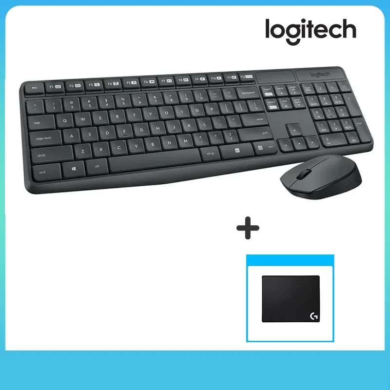 مجموعة المكتب Logitech MK235 مجموعة لوحة المفاتيح والماوس مجموعة لوحة المفاتيح والماوس اللاسلكية مقاومة للرذاذ ومضادة للبصمة