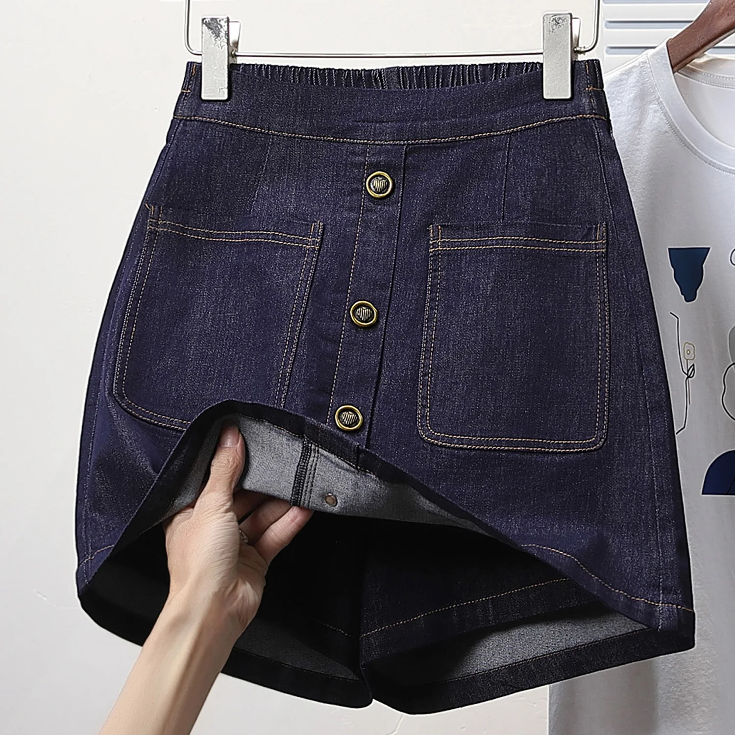 

plus Size Women's Casual Harem Jeans Thin Denim Skirt Pants High Waist Wide Leg Shorts Summer New Arrival