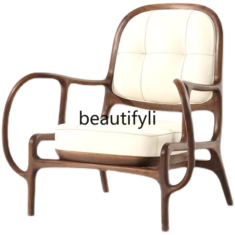 

Black walnut solid wood sofa recliner Nordic Italian simple modern casual dining chair