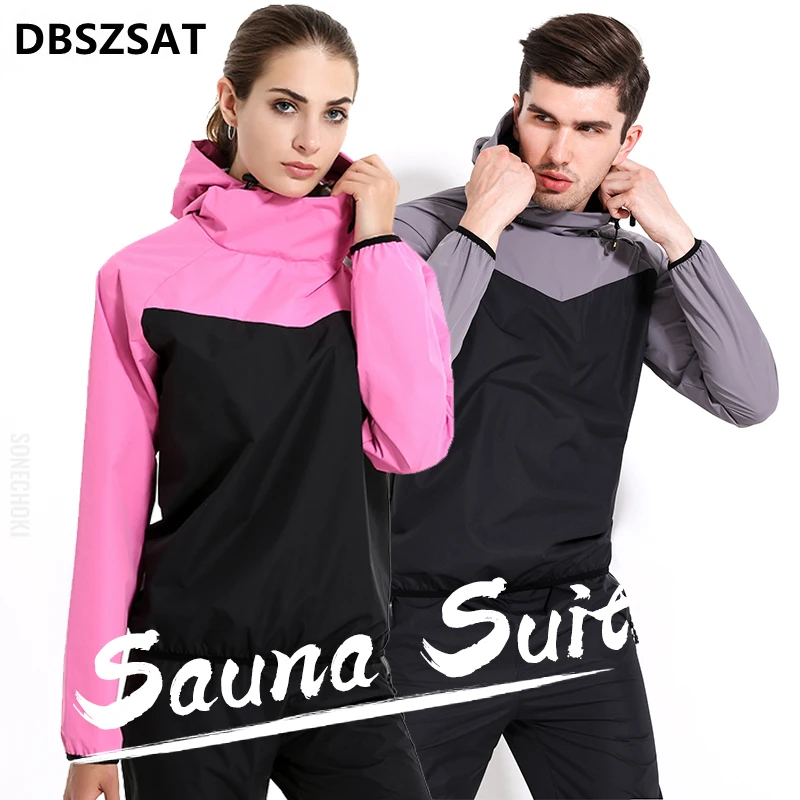 Sauna Suit Mens Womens Windproof Gym Clothing Set Hoodies Pullover Sportswear Running Fitness Weight Loss Sweating Sports Suit