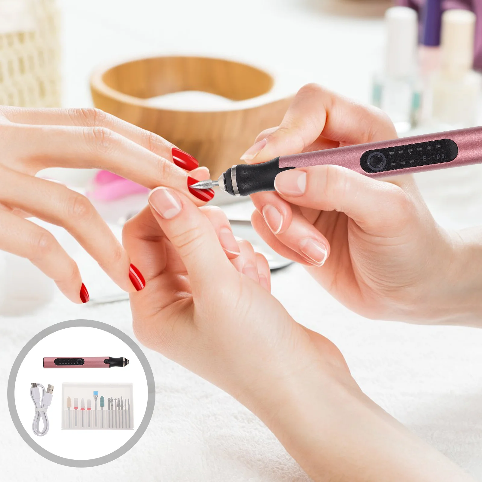 1 Juego de molinillo de manicura, Lima eléctrica recargable por Usb, herramienta portátil de pulido de manicura para eliminación de piel muerta, suministros de manicura