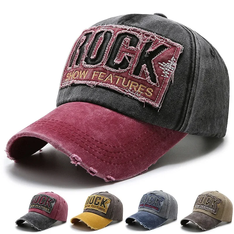 Korean Version Washed Letter Spring and Autumn Cap Men's and Women's Fashion Old Hole Hat Cowboy Baseball Hat Sun Hat Adjustable