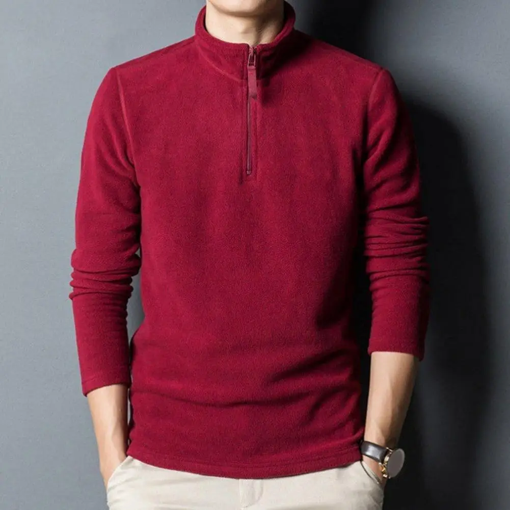 Men Pullover Winter Sweatshirt Cozy Men\'s Winter Sweatshirt Zipper Stand Collar Thick Polar Fleece Neck Stylish