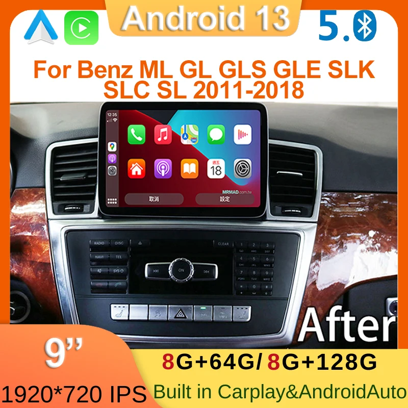 

8Core Android13 System Apple Carplay Car Video Player GPS Navigation Multimedia Screen For Mercedes Benz ML W166/GL X166 GL SLK