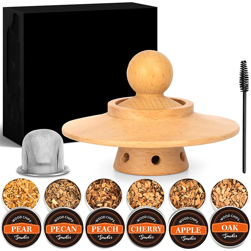 

Premium Whiskey Cocktail Smoker Kit With 6 Wood Chips & Metal Filters,Fast Oxidation Aerator Bar Tool Set For Home Luxury Gifts