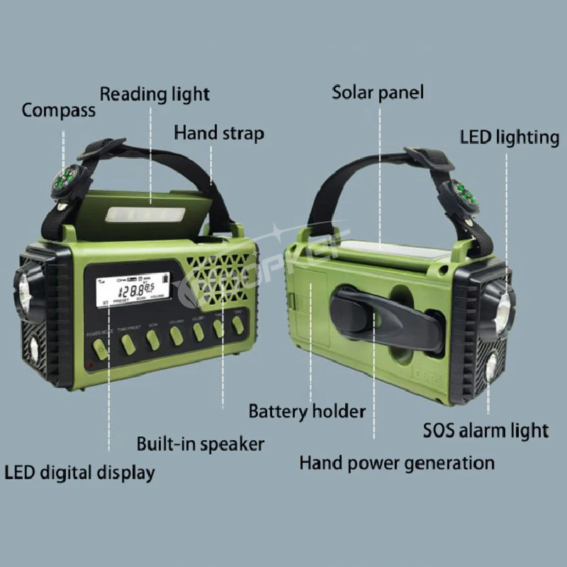 Woopker راديو SY-1199 10000mAh متعدد الوظائف FM راديو الطوارئ الطاقة الشمسية AM/FM/SW المحمولة راديو بلوتوث قوة البنك