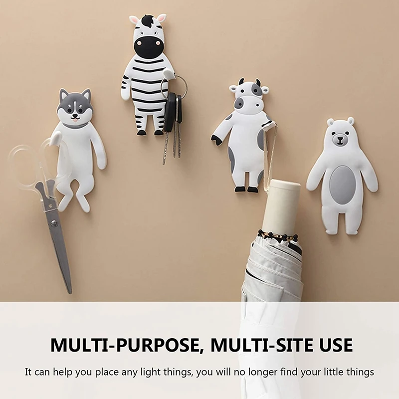 4 Pcs Adhesive Animal Decorative Wall Hooks-Reusable Waterproof Hooks For Towel,Keys,Hat,For Bathroom Bedroom Kitchen