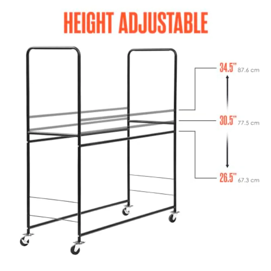 Tire Rack for Garage, Metal, Black, Rolling with Locking Casters, Height Adjustable 26.5-34.5, Fits Up To 10 Wheels, 63 x 60 x view 3