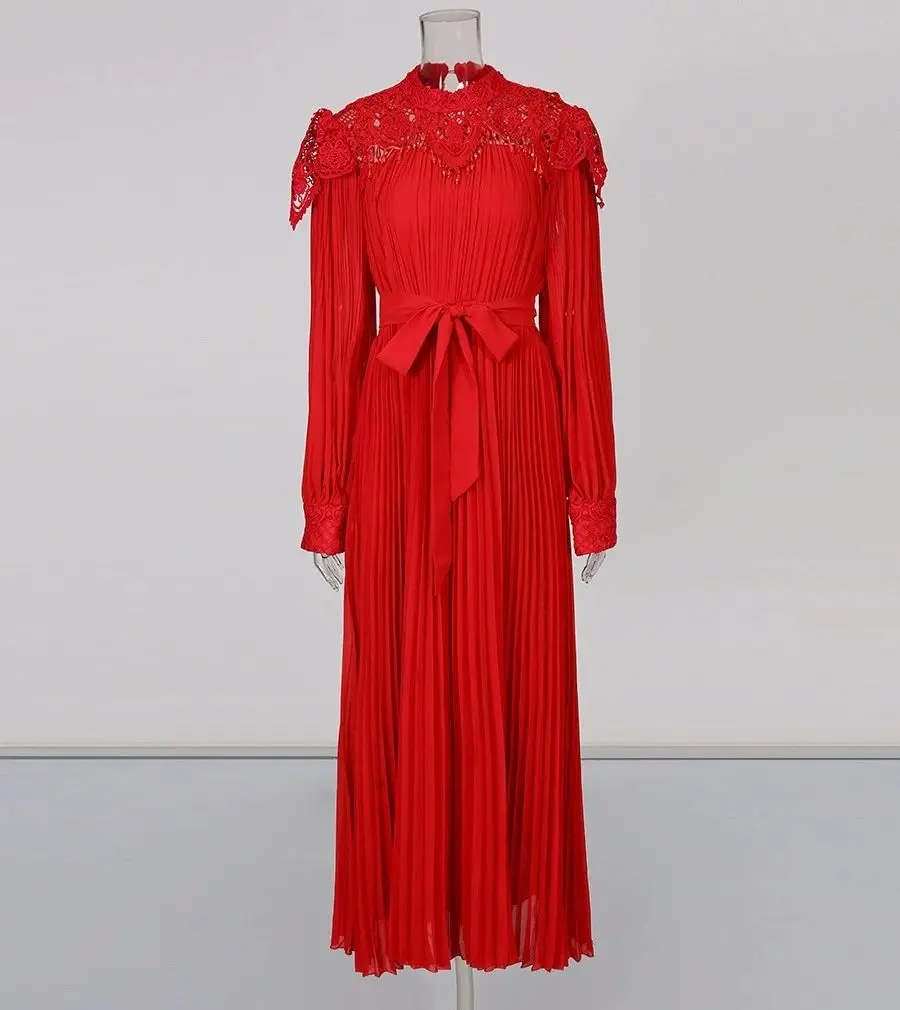 

Crystal Autumn Long Sleeve Chiffon Dresses Women Luxury Embroidery Patchwork Loose A Line Formal Evening Party Vestidos