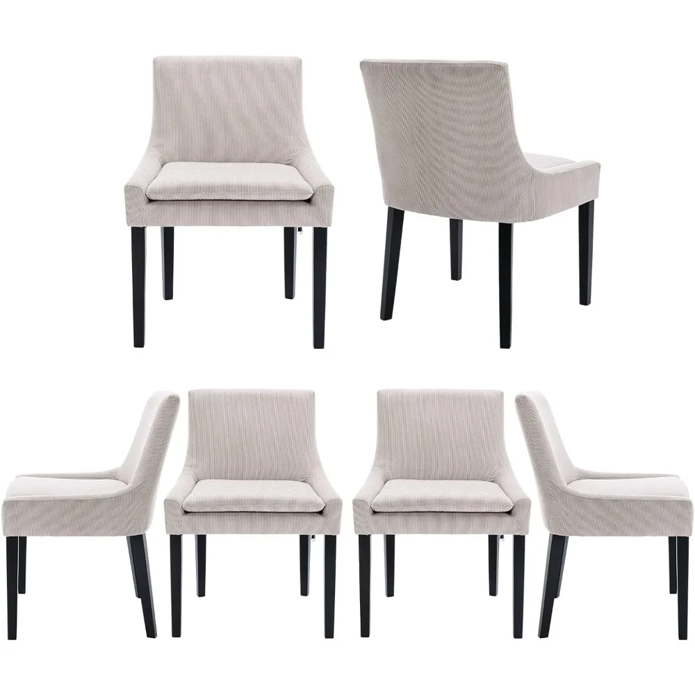 

Corduroy Dining Chairs Set of 6, Mid Back Upholstered Side Leisure Chairs with Mid Back and Wood Legs for Living Room