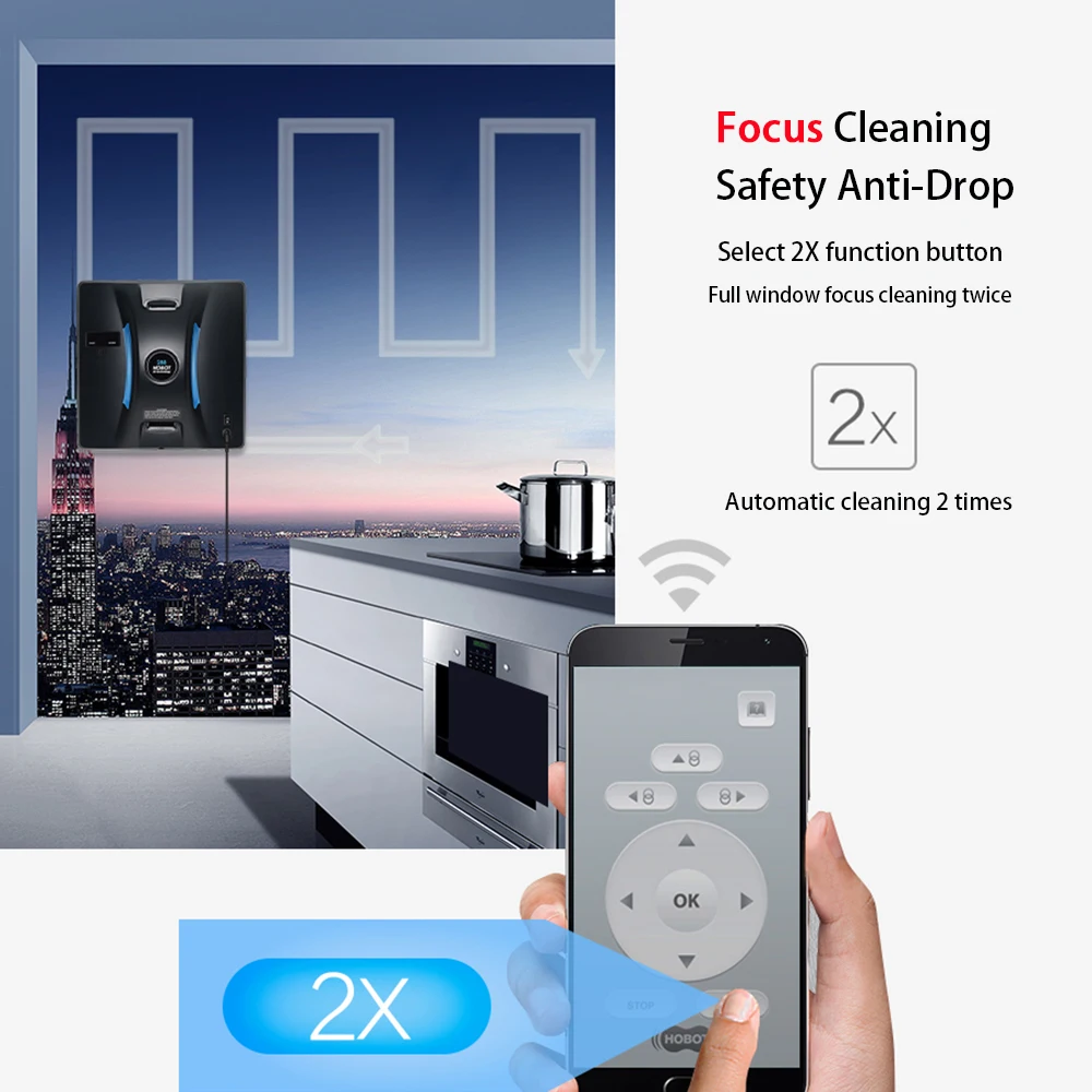 HOBOT 288 نظيفة ذكية رذاذ الماء مُنظف نوافذ كهربائي التلقائي زجاج نافذة روبوت لأغراض التنظيف مع APP التحكم عن بعد
