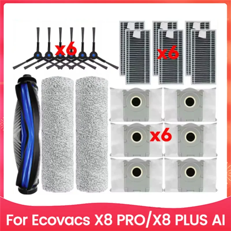 ABVI-21PCS роликовая боковая щетка Hepa фильтр пылесборник замена для Ecovacs X8 PRO X8 PLUS AI замена