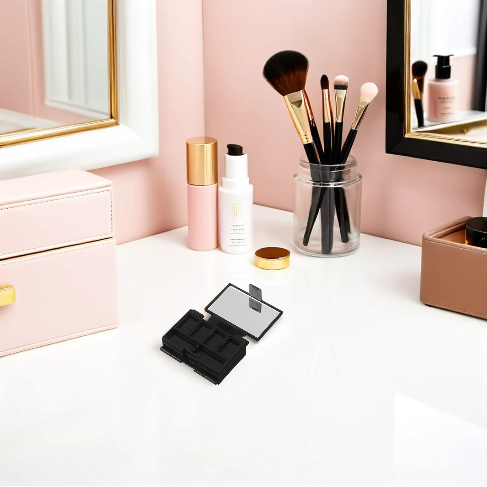 2Pcs Easy-Clean Foldable Mini Makeup Palette Empty Portable Travel Palette for Eyeshadow Blush Highlighter Mixing Lightweight