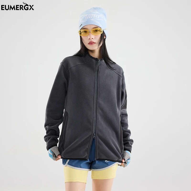 

EUMERGX Winter Fleece Jacket Men Women Outdoor Windproof Warm Fleeced Clothing Unisex Hiking Camping Climbing Skiing Sport Coat