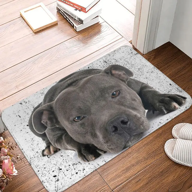 Staffordshire Bull Terrier Dog Door Floor Kitchen Bath Mats Outdoor EBT Cute Love Doormat Garage Entrance Rug Carpet Footpad